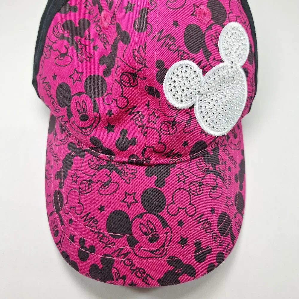 Disney Parks Hat Cap Youth Pink Mickey Mouse Rhinestone Strapback Baseball Bling